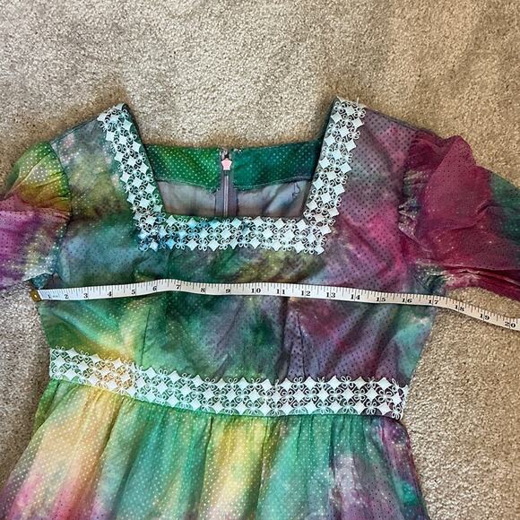 Vintage Tie Dye Purple Green Boho Hippie Prairie Long Sleeve Dress Size Small? - Picture 8 of 10